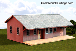 assembled cardstock model train buildings